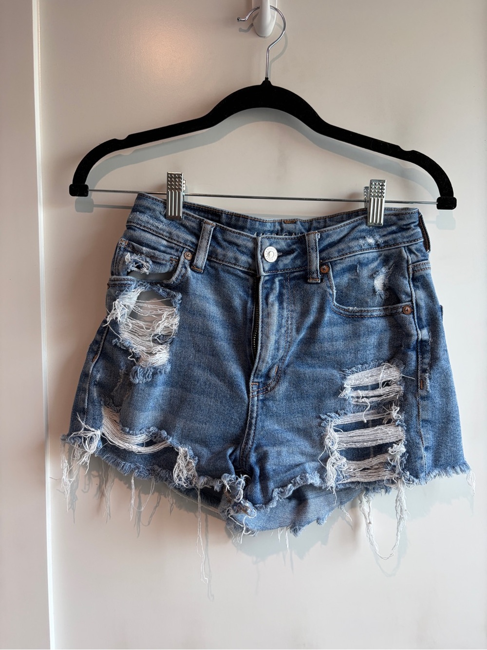 American Eagle Outfitters Distressed Light Blue Denim Shorts